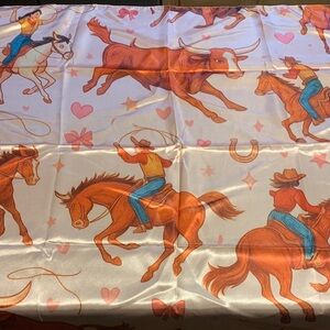 WESTERN Cowgirl Horse Print Pink Brown Beige Lightweight Wild Rag Valentines Day